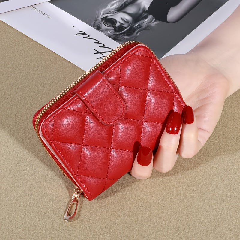 Argyle Quilted Coin Purse Foldable Clutch Bag Card Slots Short Wallet
