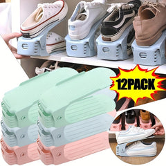 Adjustable Plastic Shoe Rack Double Layer Shoe Stacker Space Saving Shoe Storage