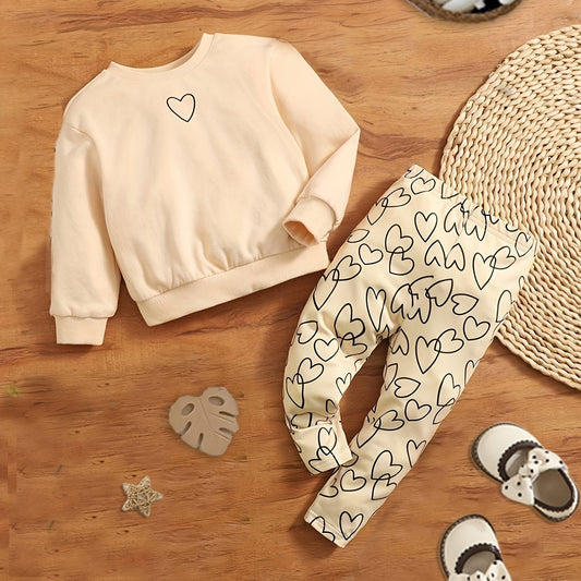 Toddler Girl's Heart Print 2pcs Set Sweatshirt & Sweatpants