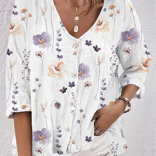 Floral Print Long Sleeve Blouse Plus Size
