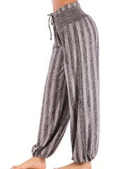 Women's Plus Stripe Print High Rise Tie Front Baggy Fitne