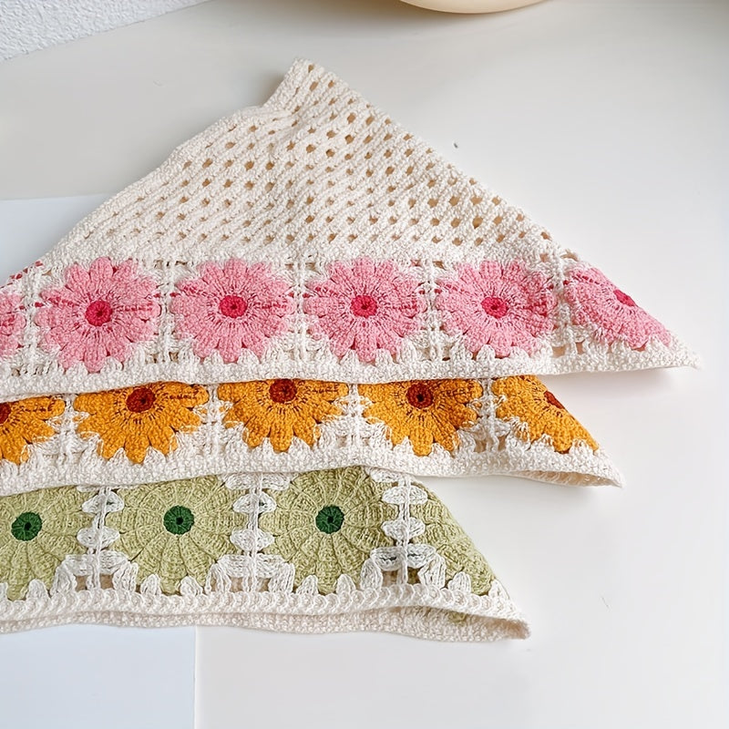 Boho Crochet Bandana Elastic Flower Headband Hair Accessory