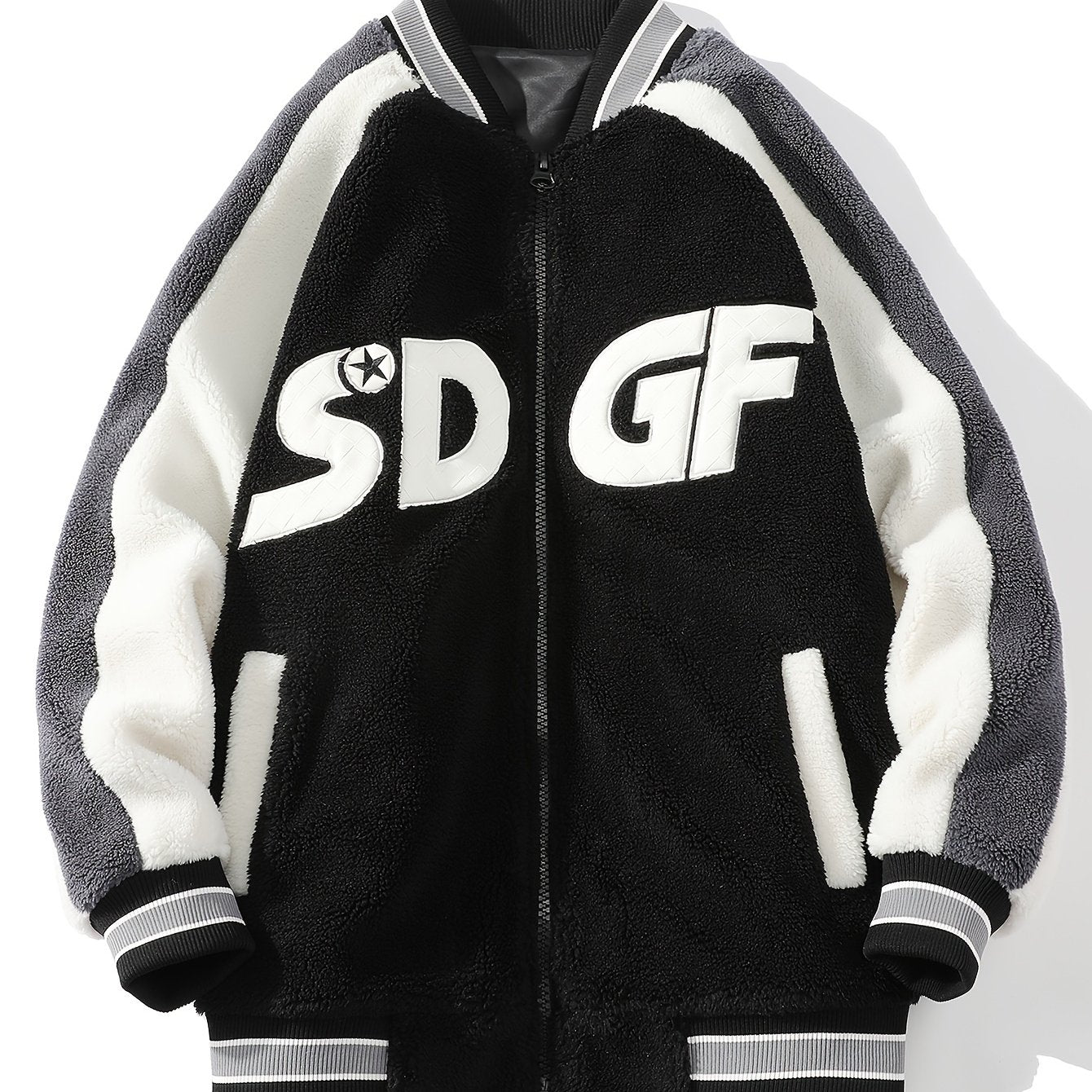 Contrast Letter Pattern Fleece Casual Jacket Women's Outerwear