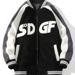 Contrast Letter Pattern Fleece Casual Jacket Women's Outerwear