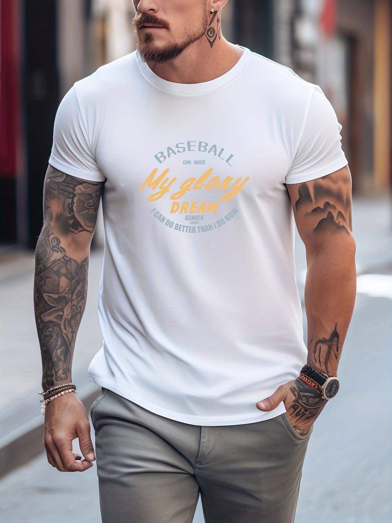 Men's Printed Leisure Sports T shirt Casual Stretch Tee Shirt
