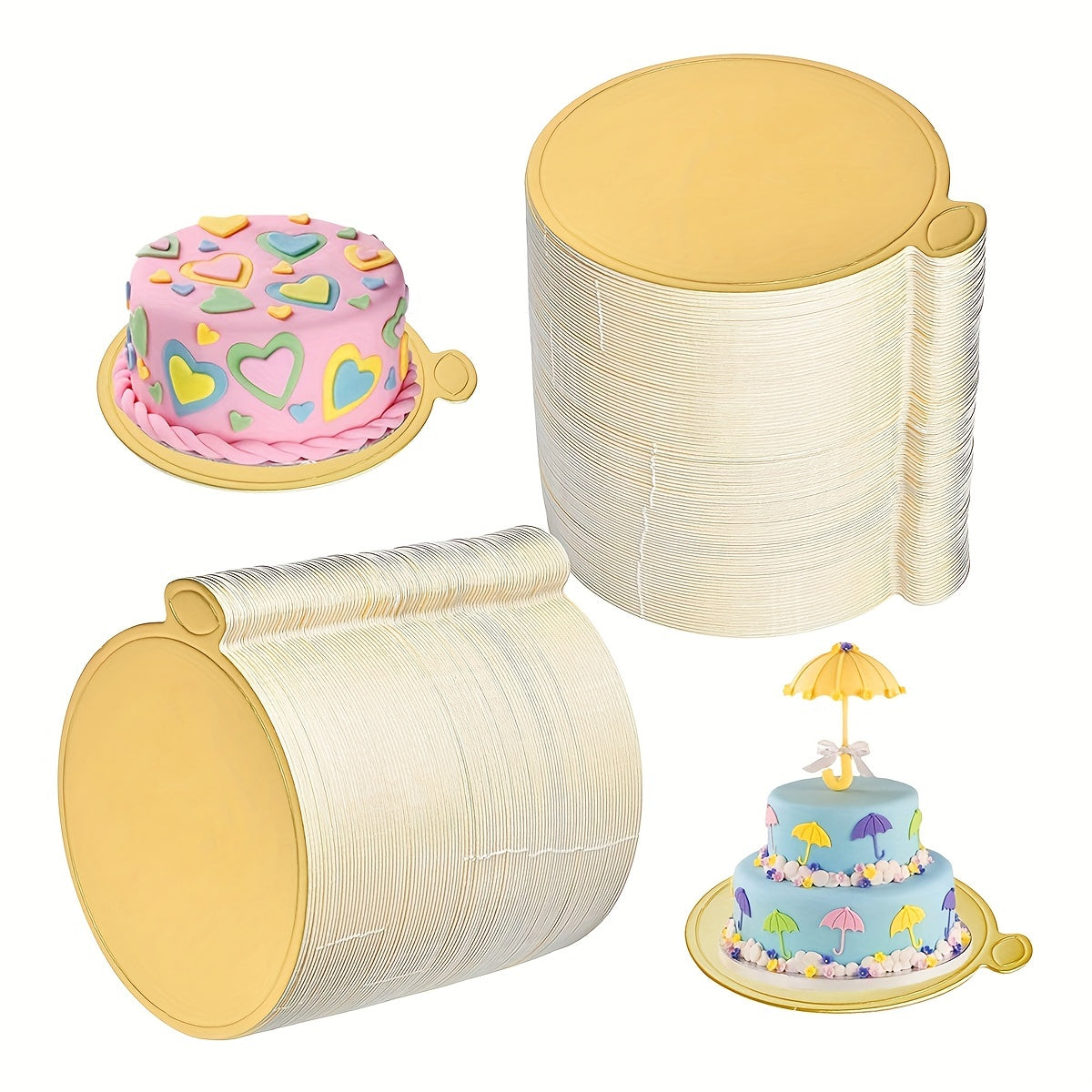 50 Mini Golden Cake Boards Disposable Cupcake Trays 3"