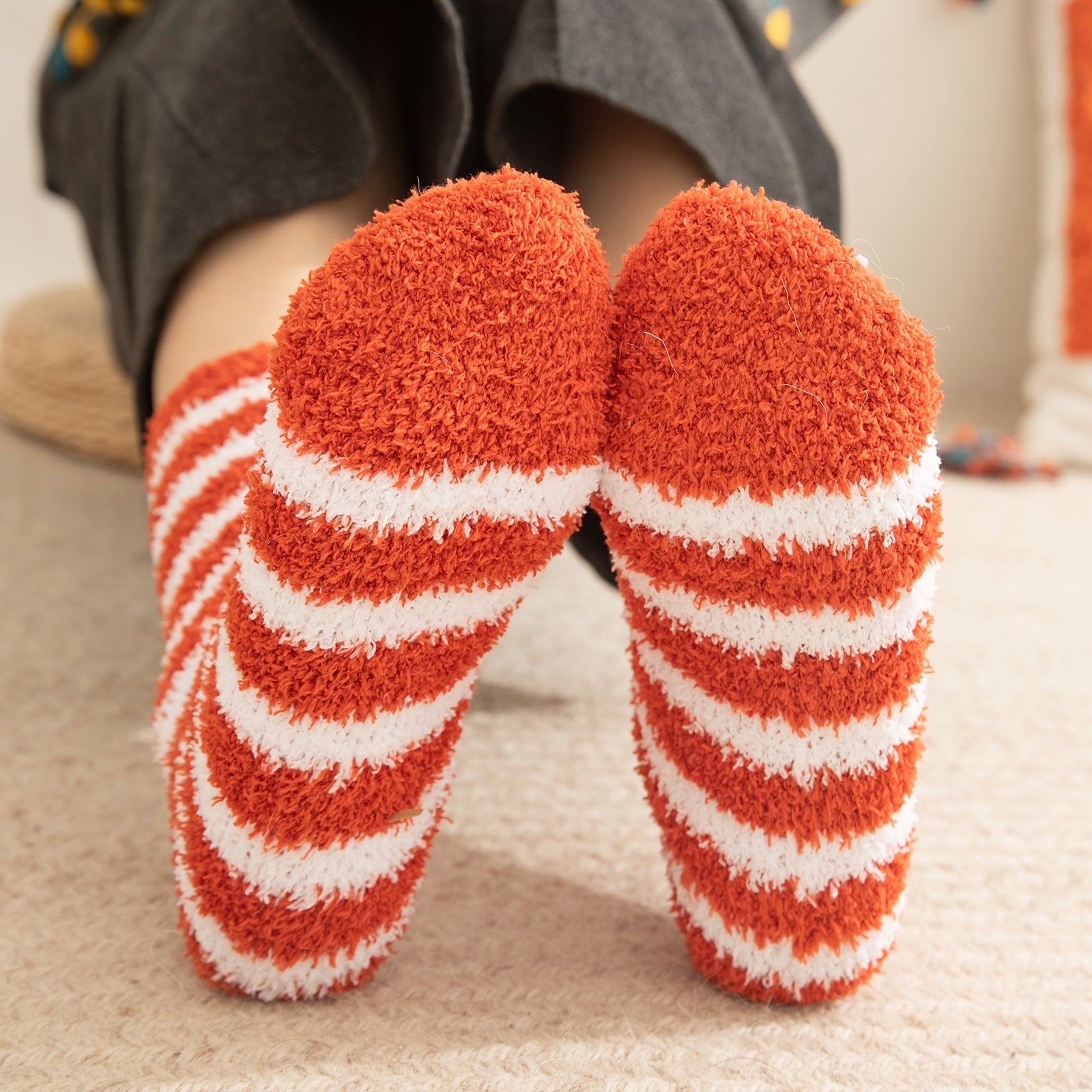 Women's Coral Fleece Stripe Socks - Colorful Lightweight Athletic Socks