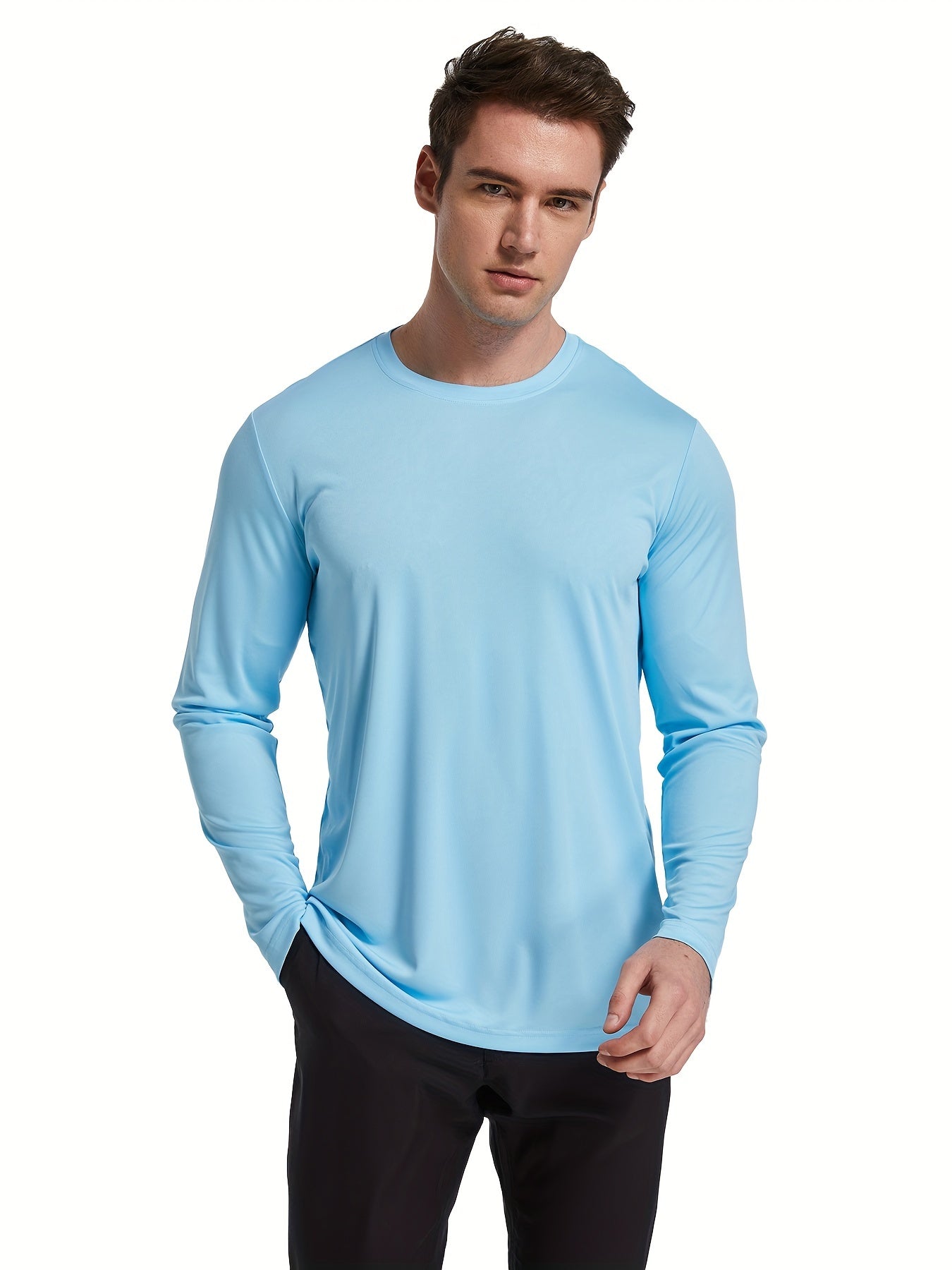 2pcs Men's Solid Crew Neck Long Sleeve Active UPF50 T shirt Tee