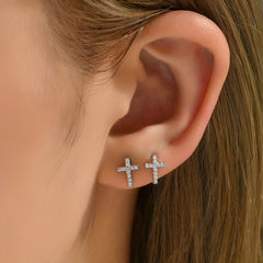Zircon Cross Stud Earrings Retro Copper Jewelry Gift