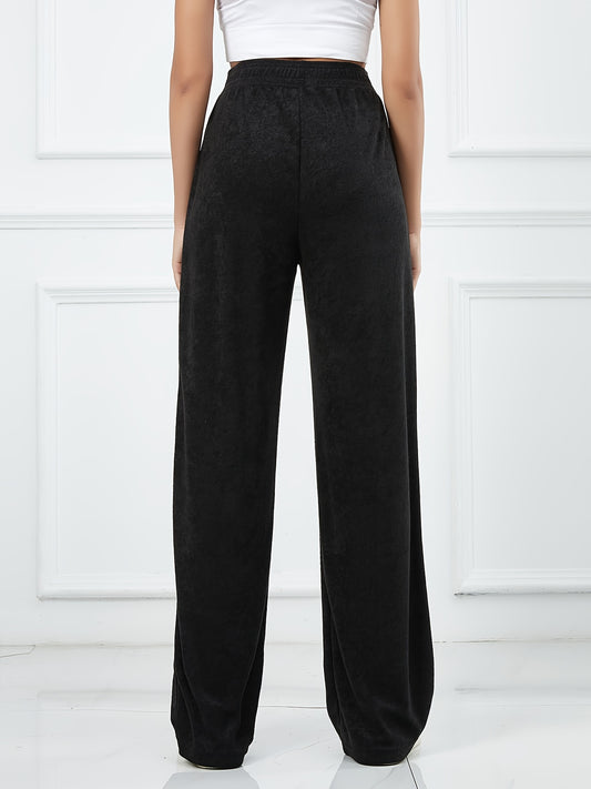 Women's Casual Sports Pants Elastic Waist Solid Straight Leg