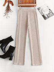  Women's Solid Ribbed High Rise Casual Pants