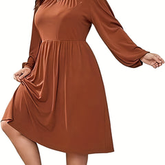  Ruched Lantern Sleeve Round Neck Dress
