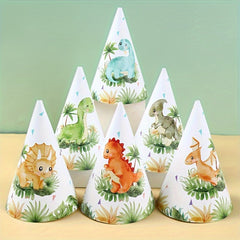 6pcs Dinosaur & Jungle Themed Paper Hats for Parties & Showers