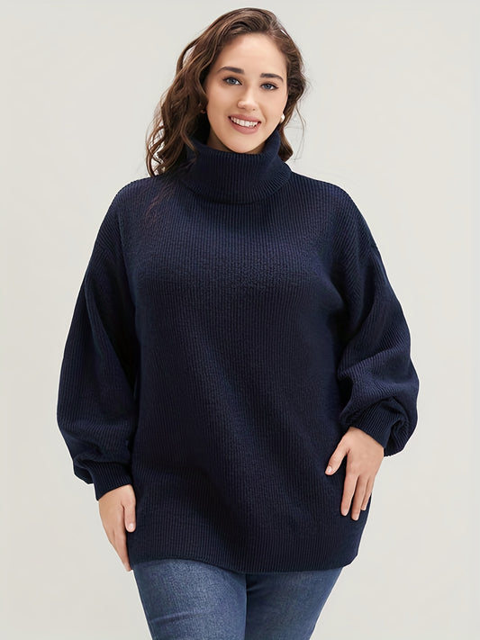  Solid Lantern Sleeve Turtle Neck Sweater