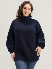  Solid Lantern Sleeve Turtle Neck Sweater