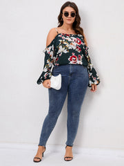  Floral Cold Shoulder Blouse Spring Fall Shirt