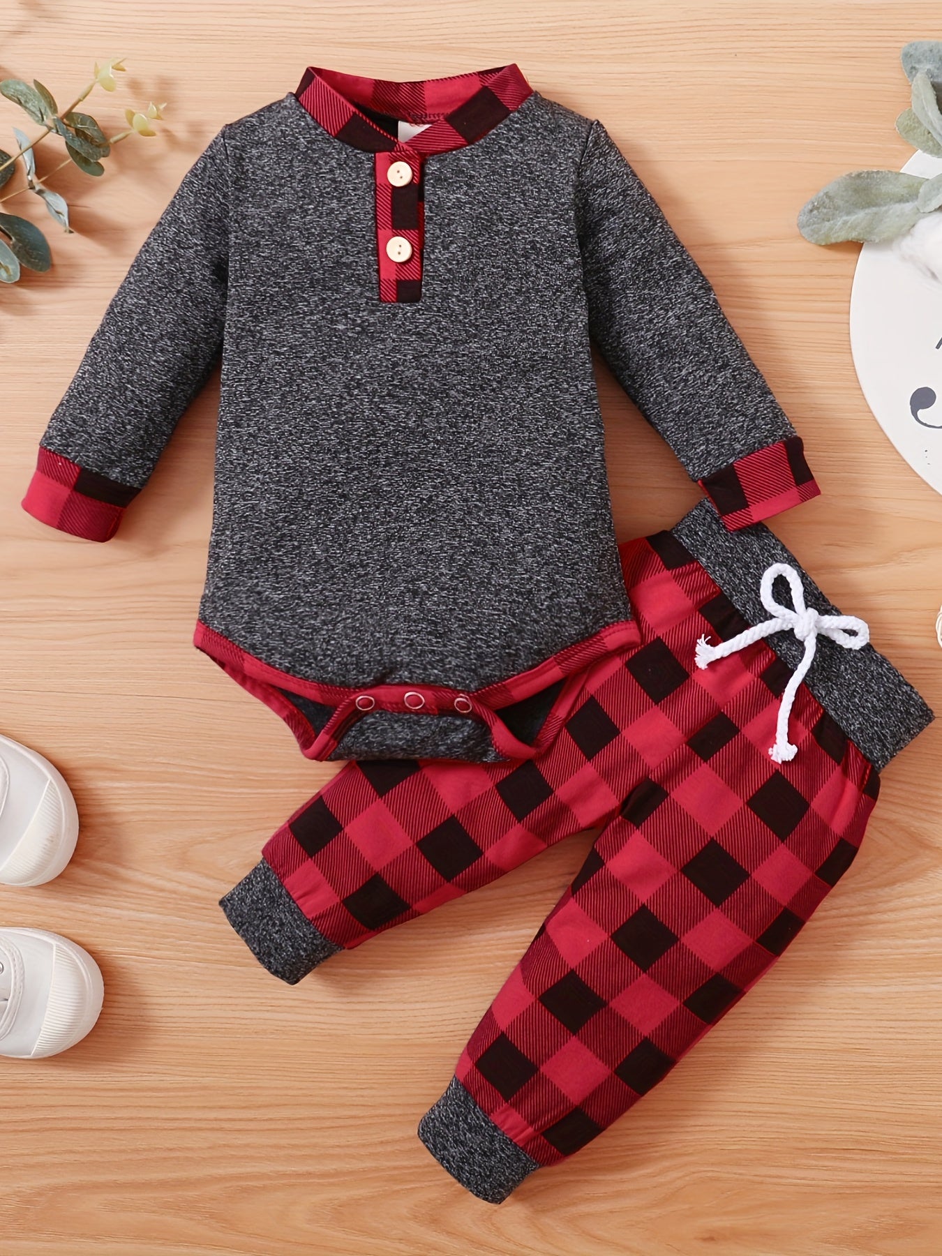 2pcs Baby Boys Plaid Onesie & Pants Spring Autumn Clothes Sets