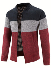 Men's Casual Fleece Jacket Warm Zip Up Knitted Cardigan
