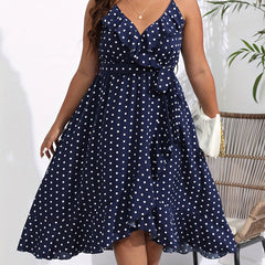  Polka Dot Ruffle V Neck Cami Dress