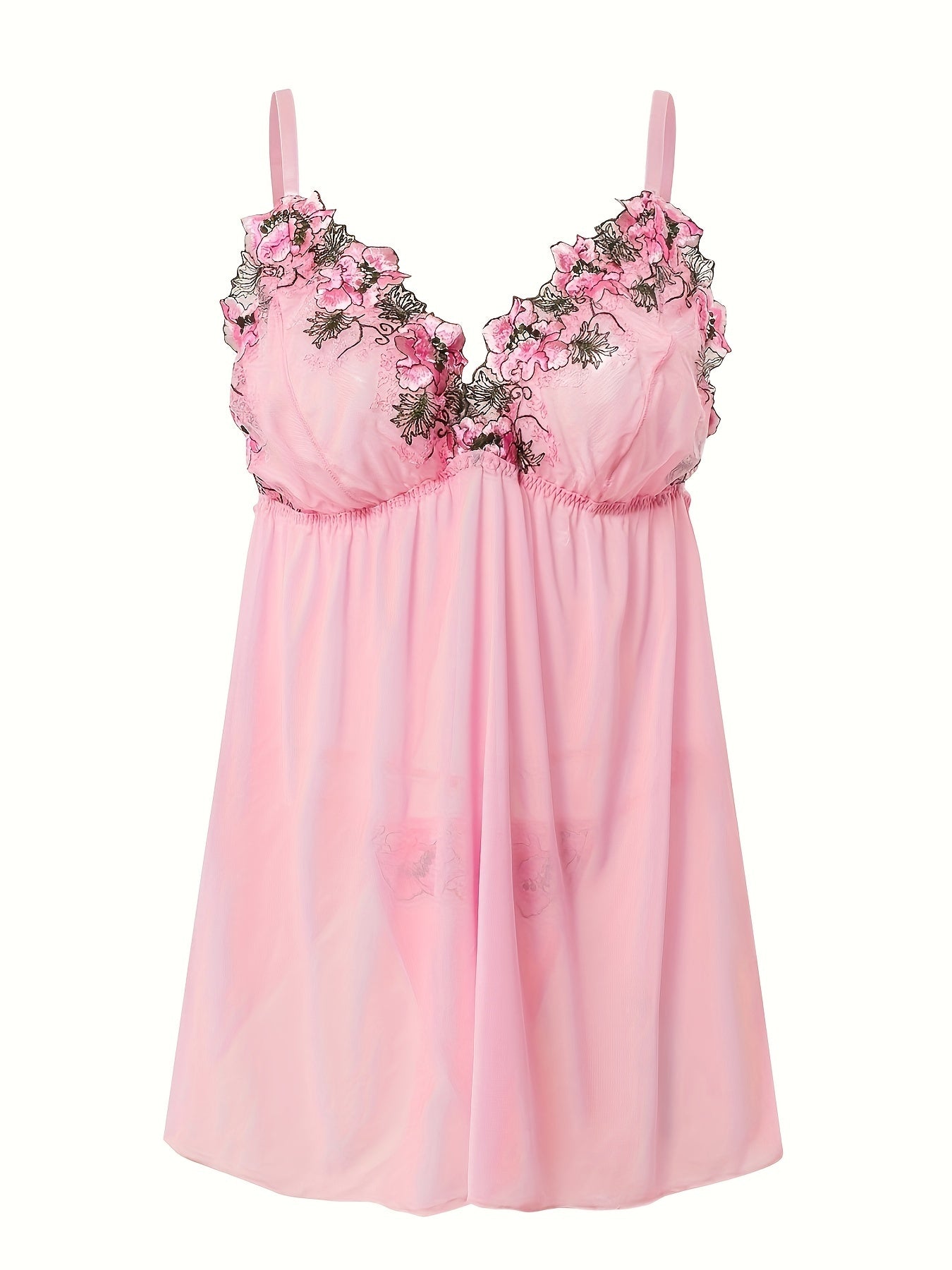 Floral Applique Mesh Nightgown Set