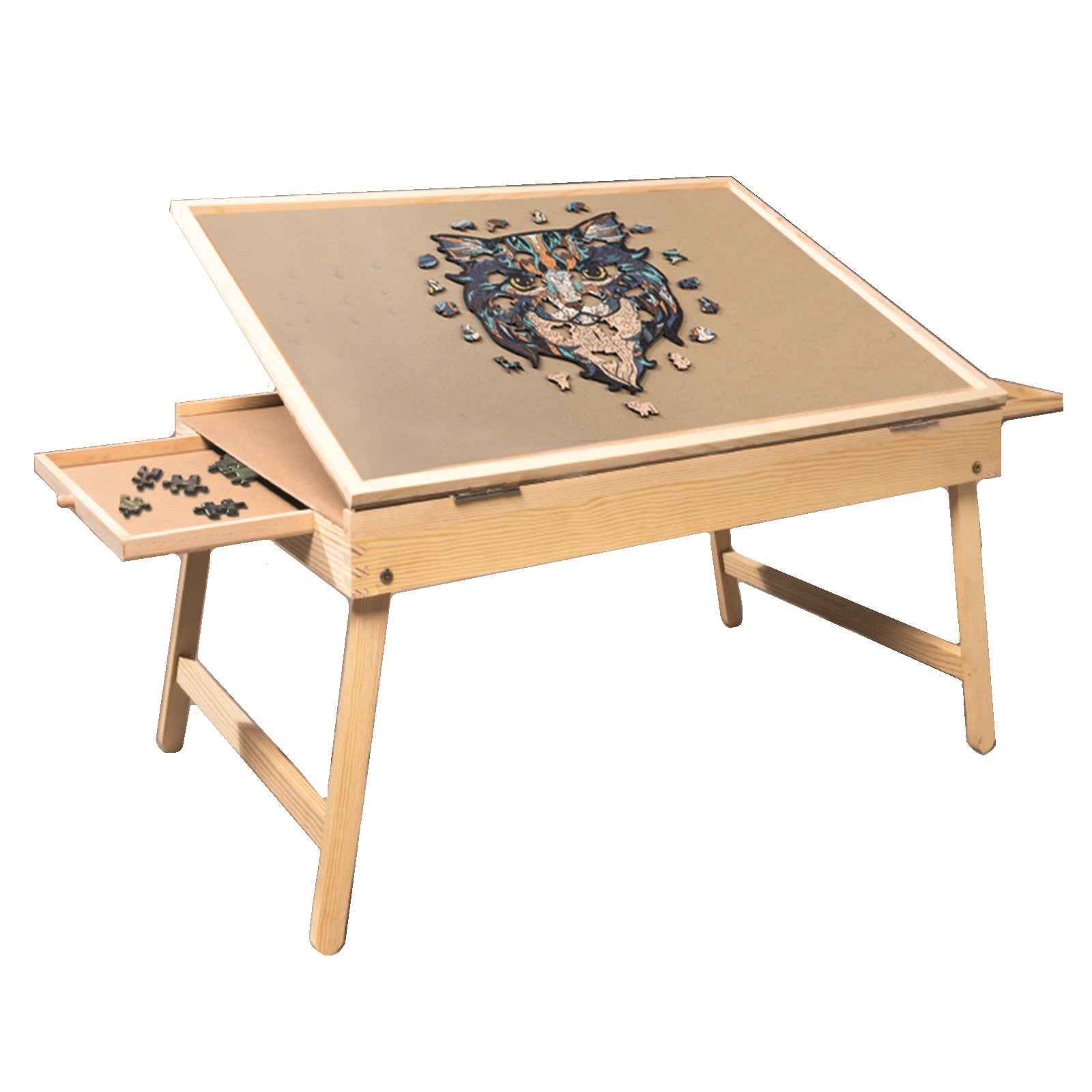 Adjustable Jigsaw Puzzle Table Easel with Folding Legs and 2 Drawers