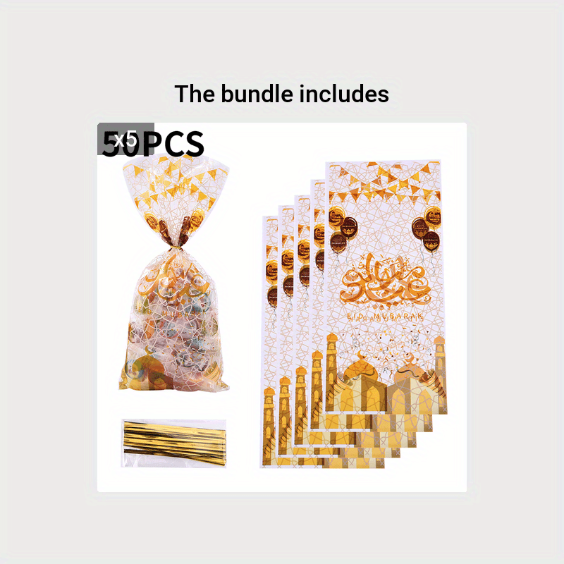 50pcs Golden Printed OPP Flat Pocket Small Food Plastic Bag