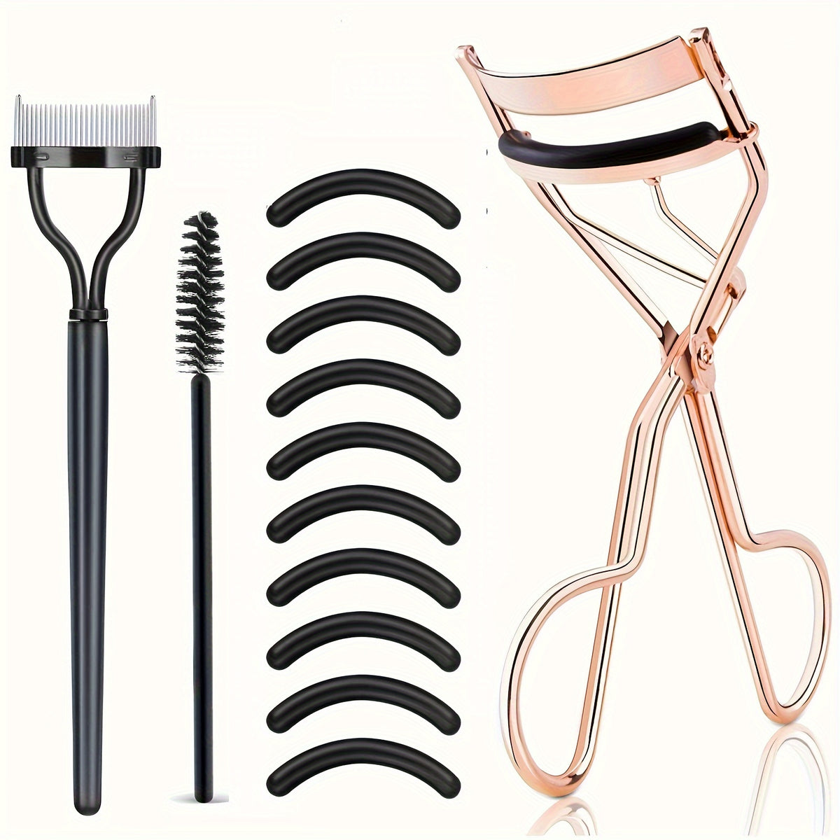 Eyelash Curler and Eyebrow Brush Kit with Silicone Refills Pads