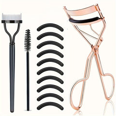 Eyelash Curler and Eyebrow Brush Kit with Silicone Refills Pads