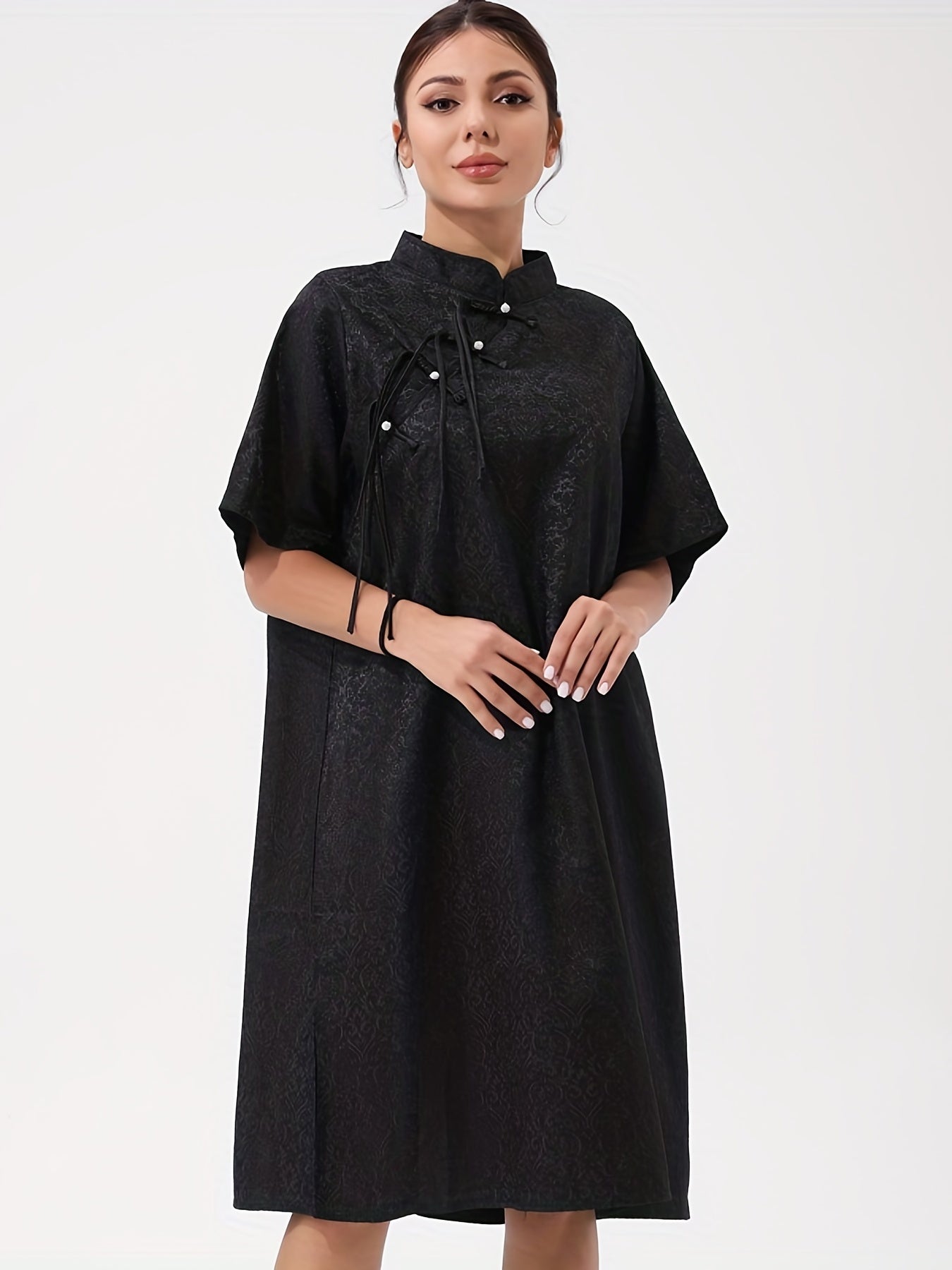  Solid Brocade Jacquard Chinese Style Cheongsam Dress