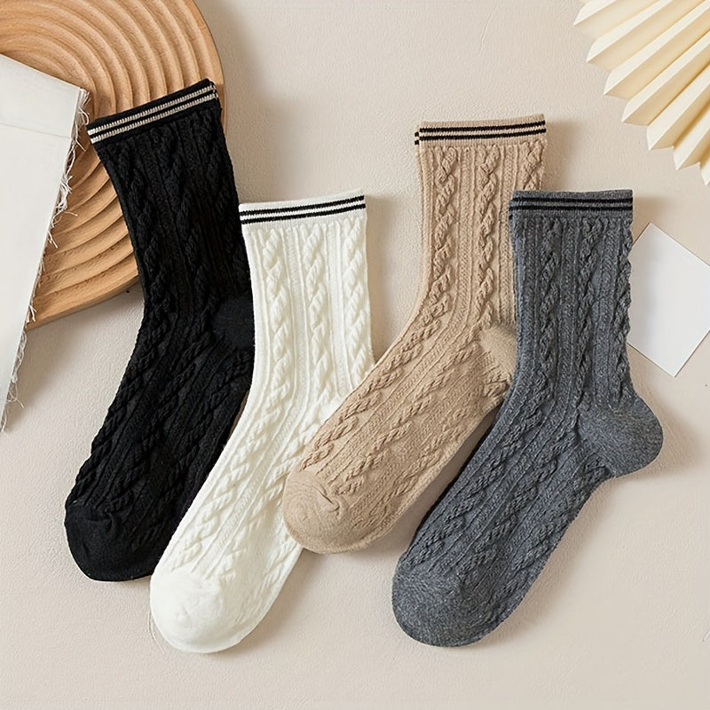8 Pairs Twist Textured Socks Comfy All match Striped Stockings