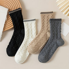 8 Pairs Twist Textured Socks Comfy All match Striped Stockings