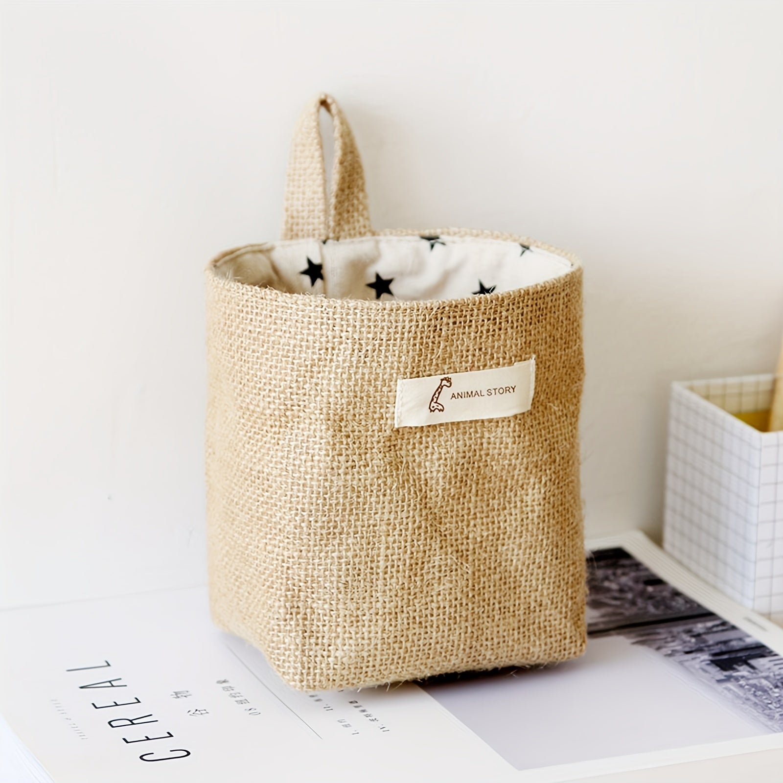 Jute Cotton Linen Storage Bag Wall Hanging Pocket Fabric Organizer Dorm