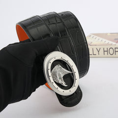 Cowhide Stainless Steel Eagle Head Buckle Crocodile Pattern Leather Belt