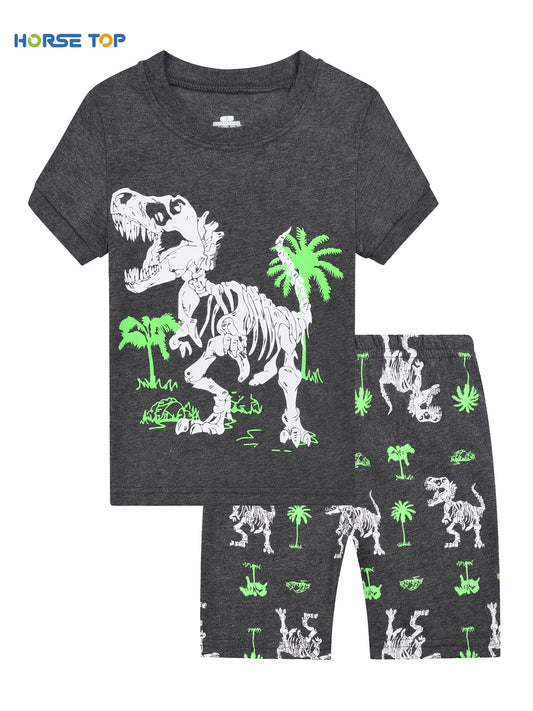 Boys Dino Skull Pajama Set Short Sleeves Crew Neck Homewear