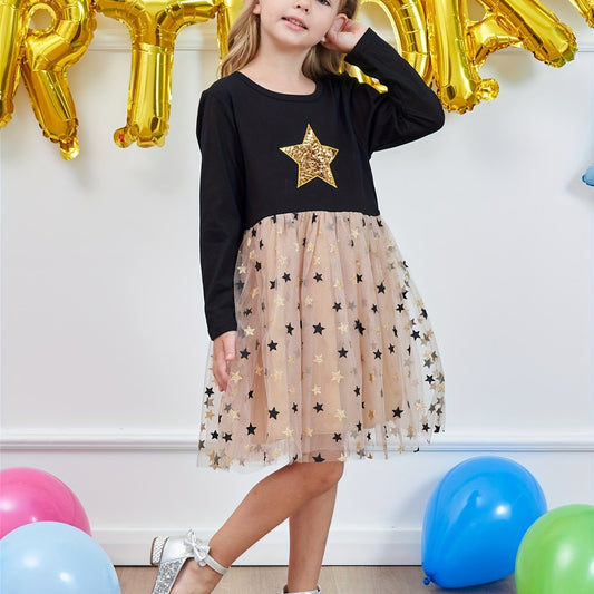 Girls Sequin Princess Dress Long Sleeve Party Dress