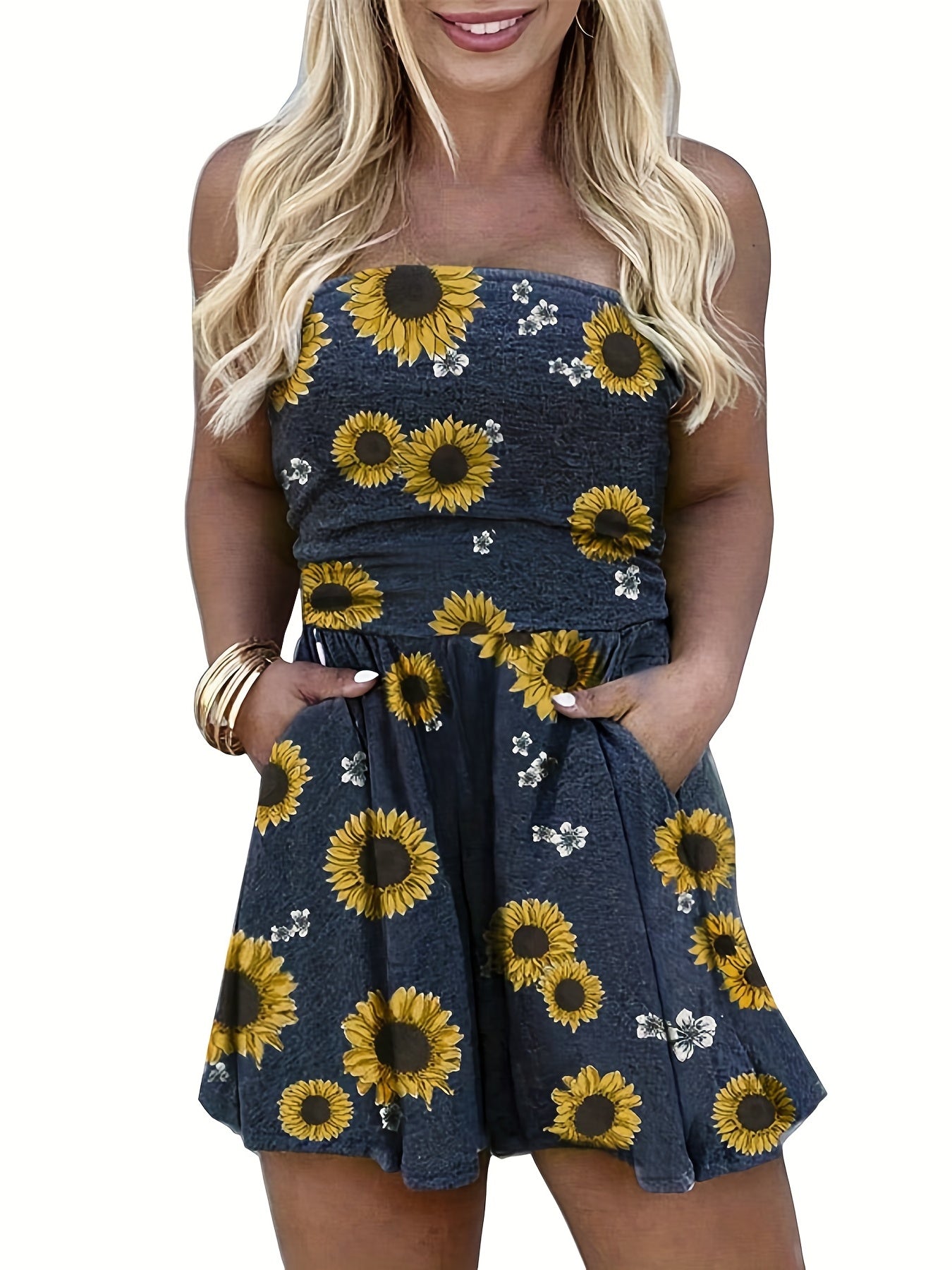 Colorful Off Shoulder Jumpsuit with Pockets