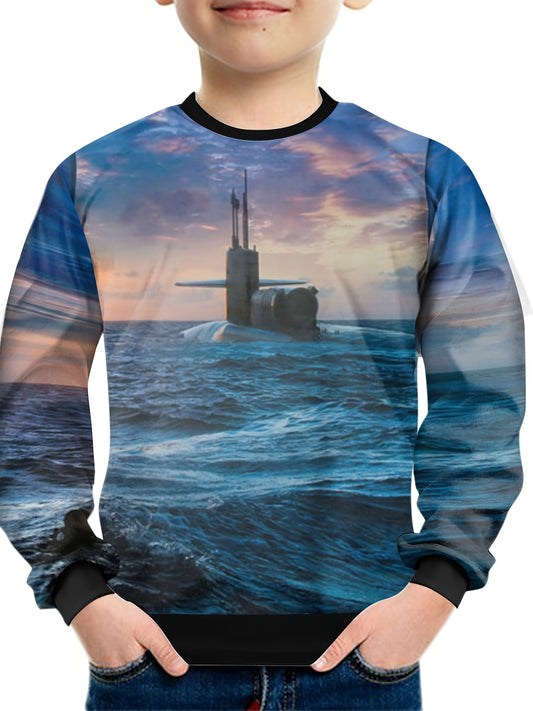 Teens Submarine Ocean 3D Print Sweatshirt Kids Casual Street Wear