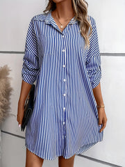  Casual Dress Women's Plus Stripe Print Drop Shoulder Long Sleeve