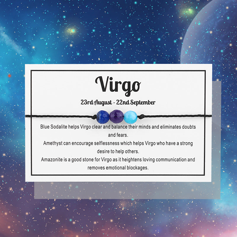 Constellation Theme Rope Bracelet With Message Card Healing Crystal Beaded