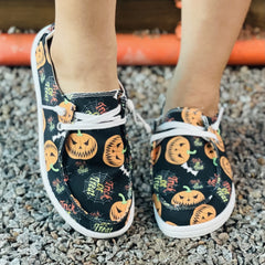 Women's Pumpkin Novelty Shoes Lace Up Low Slip On Flat Comfy Shoes