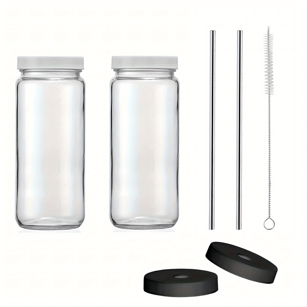 16oz Glass Juice Bottles with Lids and Straws - Perfect for Boba, Smoothies