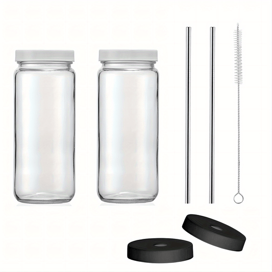 16oz Glass Juice Bottles with Lids and Straws - Perfect for Boba, Smoothies