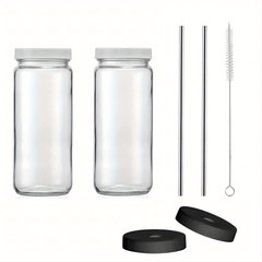 16oz Glass Juice Bottles with Lids and Straws - Perfect for Boba, Smoothies