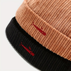Cotton Brimless Beanie Cap Corduroy Sailor Hat Small Fish Pattern Unisex