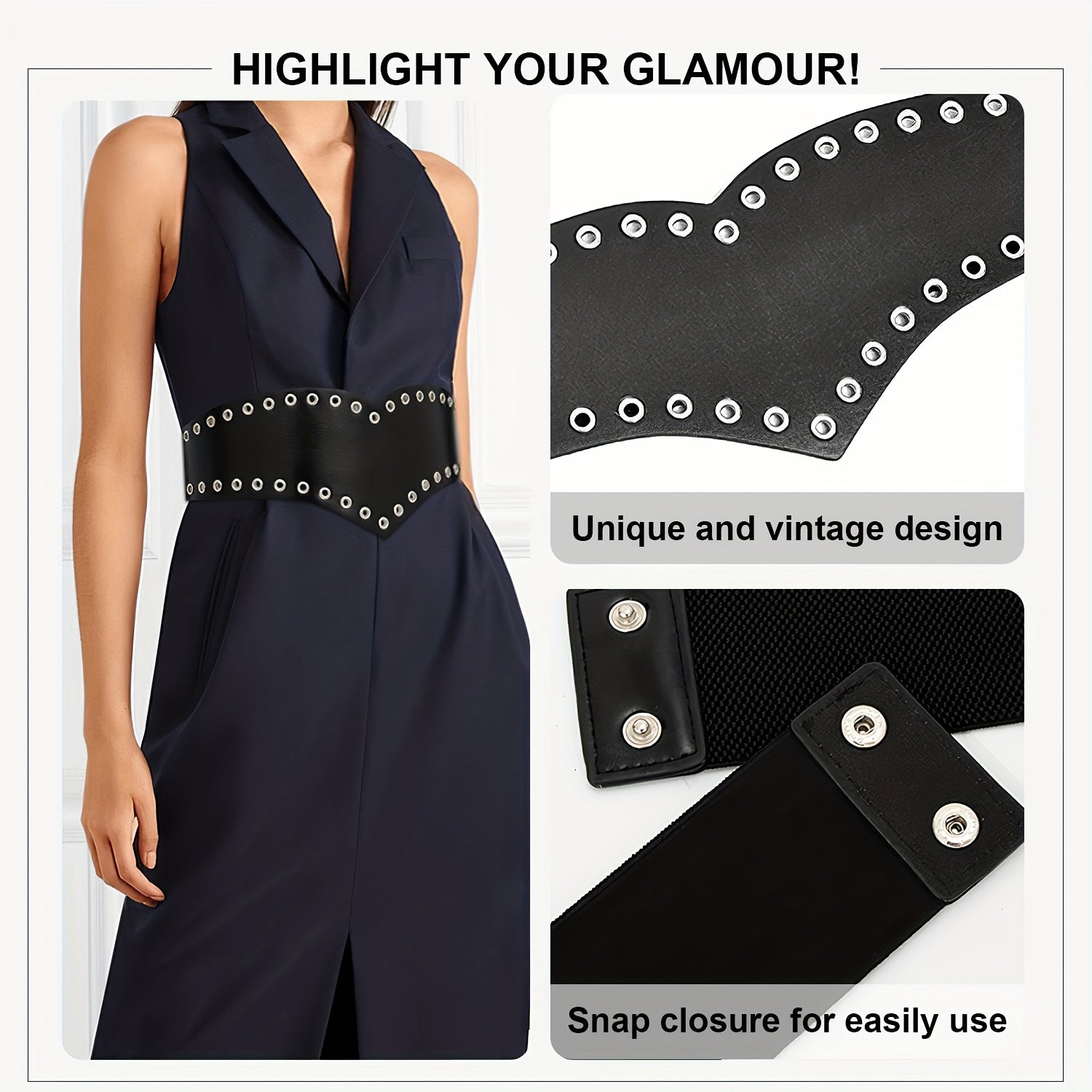 Eyelet Hollow Out Wide Belt Punk Elastic Waistband