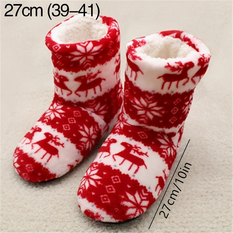 Elk Pattern Fuzzy Socks Plush Floor Socks Women's Stockings