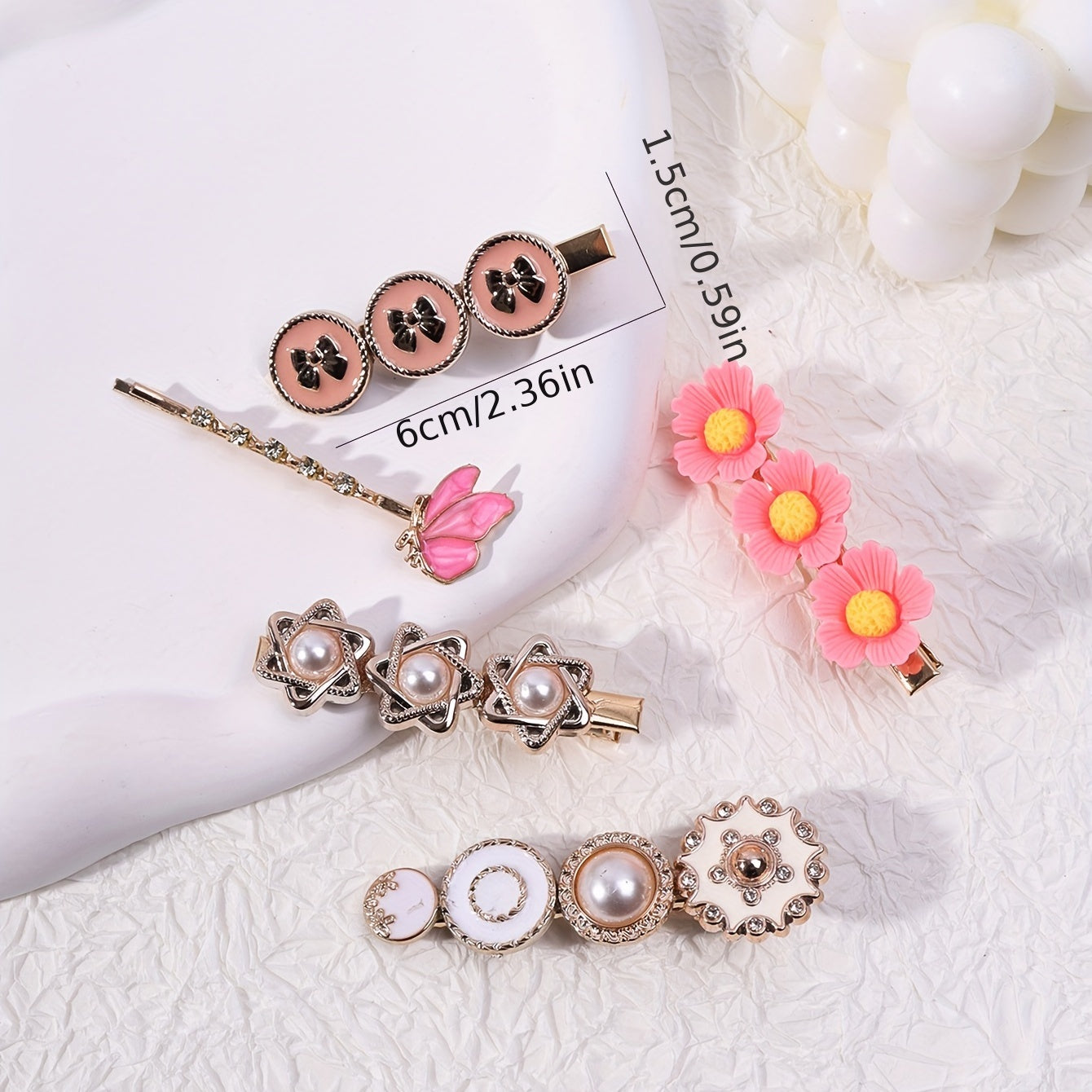 5pcs Pearl Rhinestone Flower Hairpin for Hair Bangs Braids