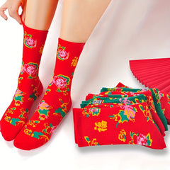 6 Pairs Floral Print Women's Mid Tube Socks Stockings
