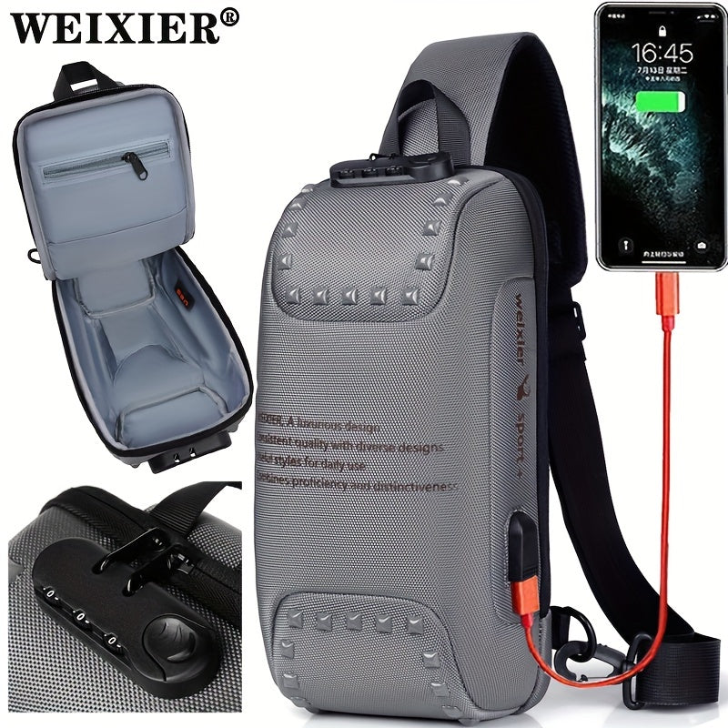Anti-theft Chest Bag with Combination Lock, USB Fast Charging