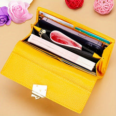 Women's Leather Wallet Large Capacity Clutch Snap Closure Multifunct